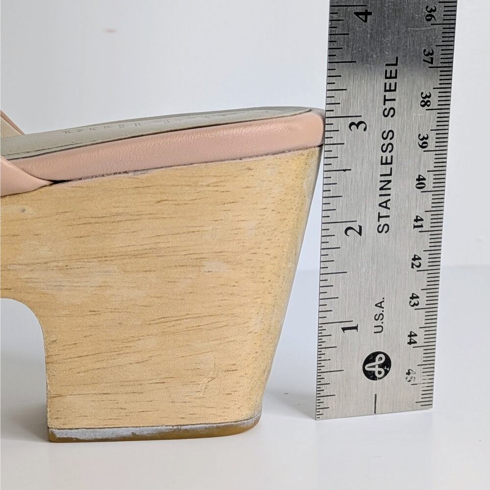 Beklina Ribbed Clogs 8.5 Buff Pink Tan Leather Platform Wood Clog Slip On US - Picture 13 of 16